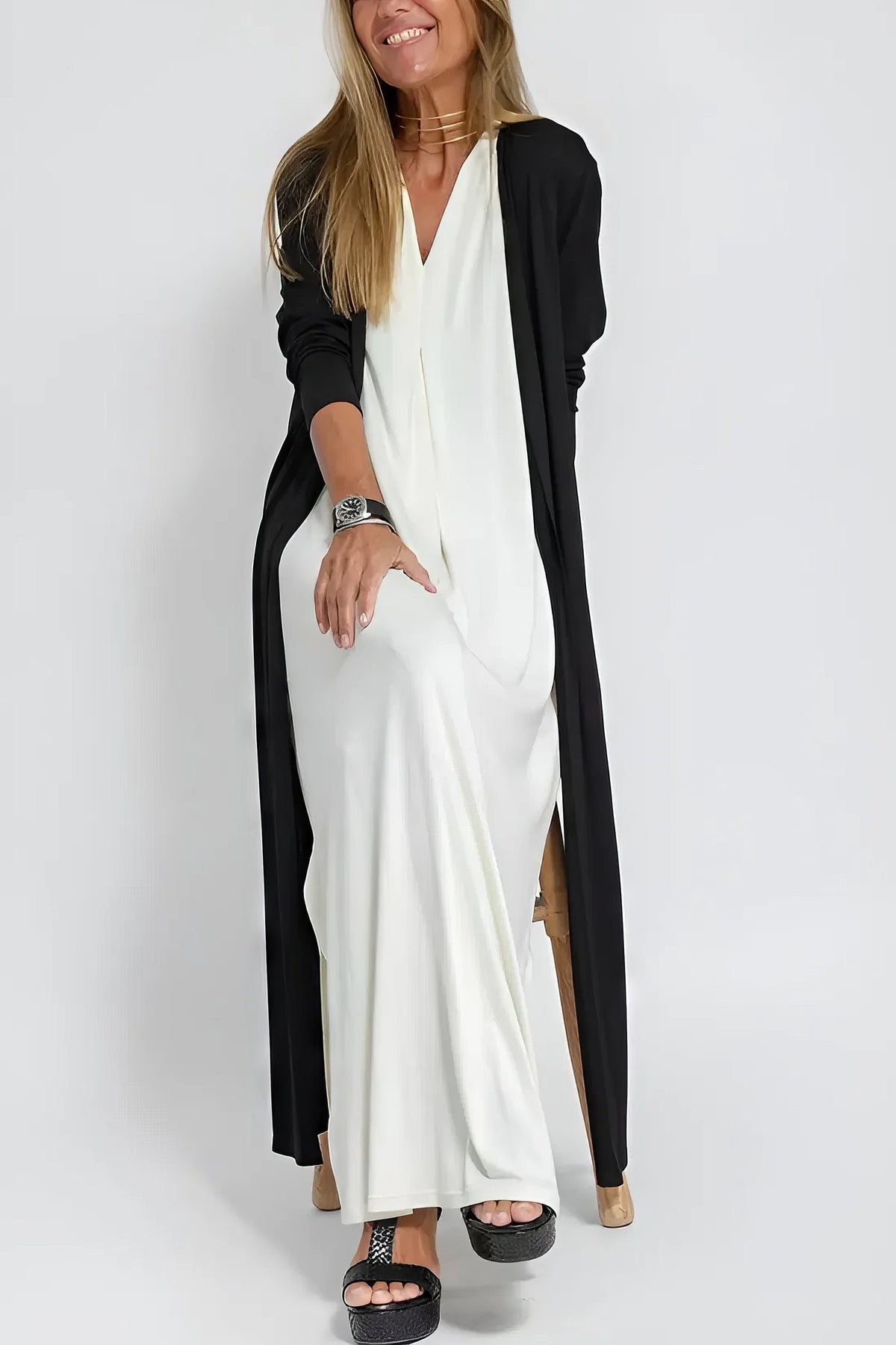 Robe longue élégante + cardigan assorti OFFERT EN CADEAU