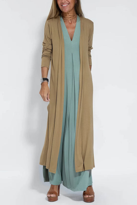Robe longue élégante + cardigan assorti OFFERT EN CADEAU